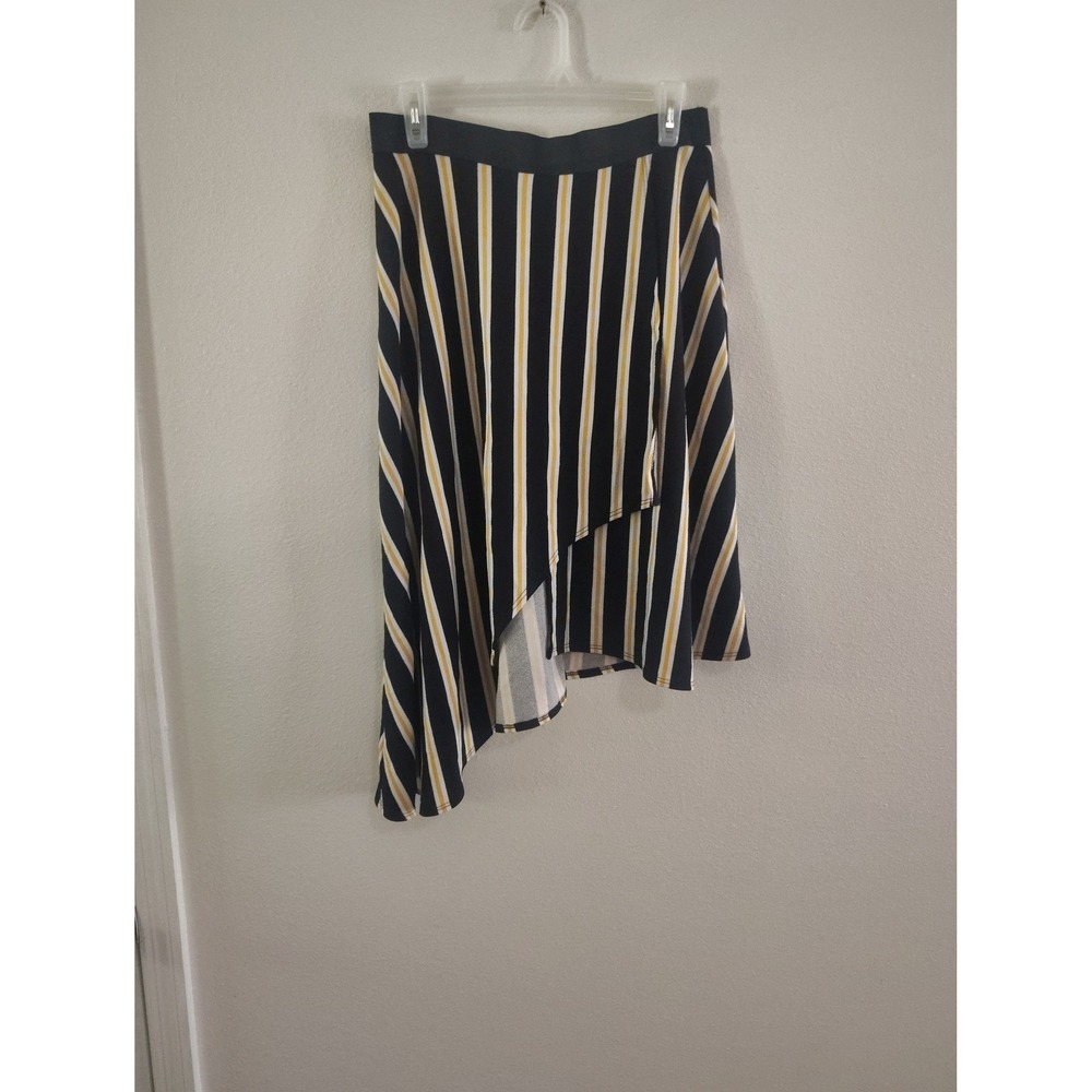 Brandy Blu Striped Asymmetrical Midi Skirt Black Yellow White NWT Large